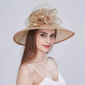 Último modelo 2026 Sombrero de Sinamay personalizado para mujer, elegante, de ala ancha, con flor y pluma, para Derby, Carnaval, Boda, Fiesta y Iglesia - Product Image 6