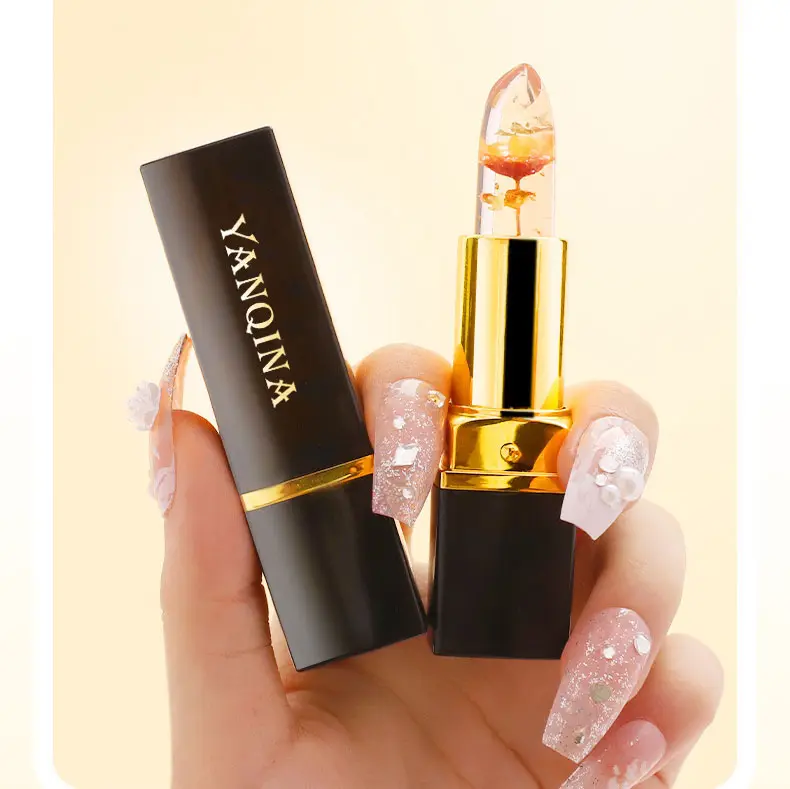 Flor personalizada bálsamo labial lápiz lámina de gelatina lápiz labial con función de cambio de Color maquillaje hidratante oro impermeable mujeres 3,2g