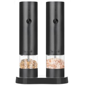 Great 2-Pack Automatic Black <b>Plastic</b> Electric Salt Pepper Mill <b>Grinder</b> with Base Set of Essential Electric Salt Pepper <b>Grinders</b> - Product Image 5