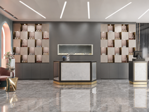 Comptoir d'exposition moderne pour parfumerie, aménagements personnalisés pour magasin de cosmétiques, étagères murales en bois, design intérieur de vente au détail - Product Image 2