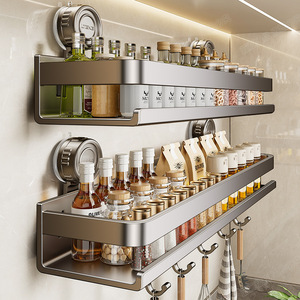 Wall Mounted Kitchen Storage Rack With Suction Cup Condiment Organizer For Oil Bottles Spices Utensils Multifunctional Shelf - Product Image 2