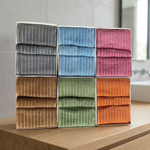 Ensemble de serviettes de bain et de visage absorbantes en coton tissé rayé pour adultes, douces, avec poche, pour hôtel, spa et salle de bain - Product Image 2