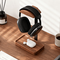 Support pour casque en bois massif, support pour écouteurs, support pour jeux sur ordinateur avec base de rangement