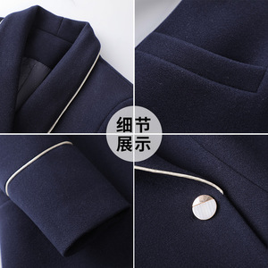 Women's Wool Coat Navy Blue Long Sleeve Solid Color Winter Uniform For Office Staff Flight Attendants Hotel Receptionists - Product Image 4