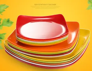 식품 등급 호텔 재사용 가능한 사각 플라스틱 접시 화이트 멜라민 서빙 접시 레스토랑 요리