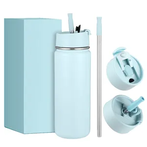 2023 New OEM 18oz Flip Lid Straw Stainless Steel Silicone Straw Water Bottle Insulated Double Wall Tumbler