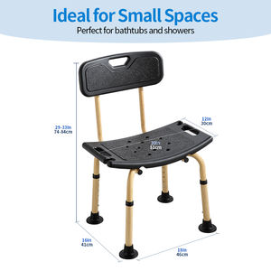Silla <span class=keywords><strong>de</strong></span> Ducha Plegable con Respaldo para Personas Mayores, Diseño <span class=keywords><strong>de</strong></span> Madera, Antideslizante, Altura Ajustable, Taburete <span class=keywords><strong>de</strong></span> Baño para Mayor Seguridad - Product Image 3