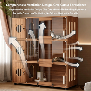Cage pour chat Dongma en bois massif, respirante, à glissière horizontale, forme carrée, pour usage domestique, multi-niveaux, petite - Product Image 3