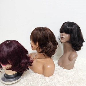 Letsfly Promotion Wholesales 42$ 12A Bouncy Loose 1x3 Lace <b>Wigs</b> with Bang 200gram 12 Inches Natural Human Hair Virgin Hair - Product Image 4