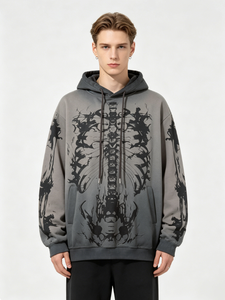 <span class=keywords><strong>Felpa</strong></span> <span class=keywords><strong>con</strong></span> <span class=keywords><strong>Cappuccio</strong></span> Stampa <span class=keywords><strong>Scheletro</strong></span> Gotico, Pullover Oversize Vintage <span class=keywords><strong>con</strong></span> Sfumatura Ombré per Uomo - Product Image 2