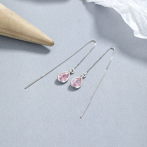 Diamante blanco <span class=keywords><strong>CZ</strong></span> lágrima enhebrador pendientes largos de plata esterlina 925 cadena borla lágrima pendientes colgantes - Product Image 4
