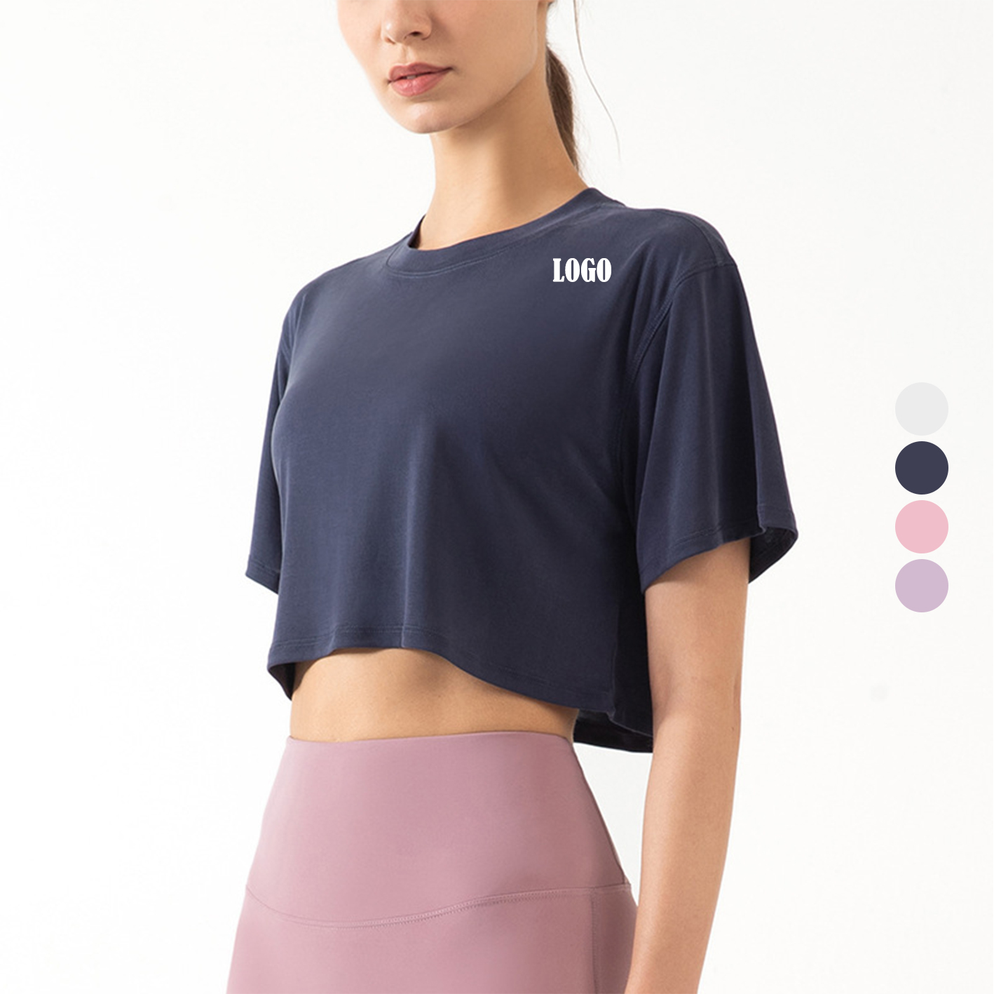 Activewear Custom Logo Polyester Workout Gym Crop Top Short-sleeved Women Yoga T-shirts