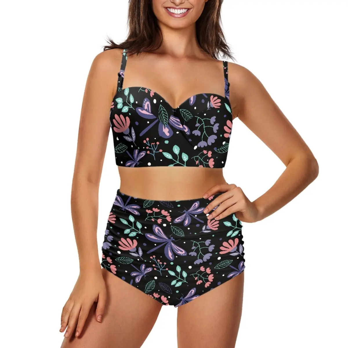 Drachenblumendruck Bikini-Badeanzug für Damen sexy Bademode zweiteilig Großhandel nach Ihrem Muster Damen-Badeanzug