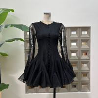Vestido Mini de Manga Larga Abullonada con Encaje en la Cintura, Estilo Francés Sexy para Mujer, Nuevo Modelo de Verano 2026
