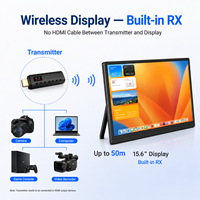 Récepteur HDMI sans fil 15,6 pouces avec émetteur, transmission 50m/164ft et haut-parleur intégré pour caméra/DVR/jeu