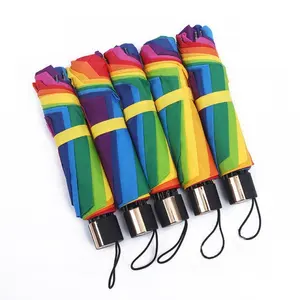 Custom Logo Rain Wholesale 3 Fold 8K Creative Rainbow Three Folding Umbrella for Outdoor