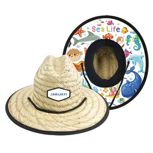 Chapéu de palha infantil, chapéu de palha de bebê para crianças, design de tecido com logotipo personalizado de verão