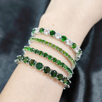 Abiding Jewelry Chaîne de tennis multi-formes personnalisée sans ternissure Argent Naturel Ovale 3x4mm Chrome Diopside Bracelet de tennis pour femme