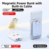 Banco de Energía Inalámbrico Magnético de 10000 mAh con Logotipo Personalizado, Cargador Portátil de Carga Rápida de 22.5 W con Soporte para Teléfono y Cable USB-C