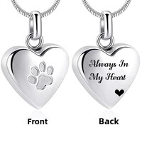 Collier urne funéraire JCSL en acier inoxydable avec empreinte de patte et cœur, pour cendres d'animaux, souvenir commémoratif pour propriétaires de chiens et de chats