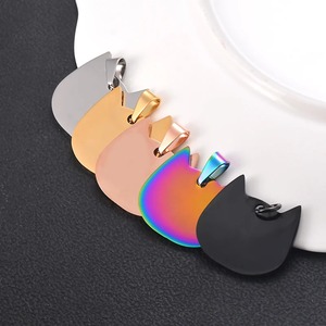 Pendentif tête de chat mignon en acier inoxydable, 5 couleurs, disque d'identification |   Breloque unisexe double face polie pour la fabrication de bijoux et colliers - Product Image 4