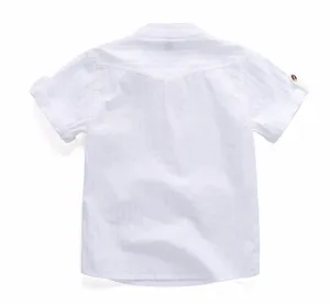 新款男童衬衫男童女童棉衬衫夏季童装儿童白衬衫立领帅气衬衫上衣