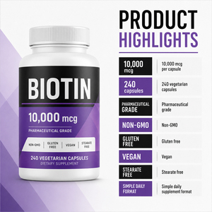 Comprimés de Vitamine H, Kératine, Acide Hyaluronique et Biotine de Qualité Supérieure, Pureté 99%, pour Cheveux, Ongles, Cils et Immunité, Sans Produits Laitiers, 60 Comprimés - Product Image 5