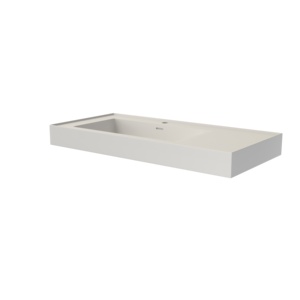Maydon elegante lavabo blanco mate de superficie sólida fregadero rectangular montado en la pared con desbordamiento para uso en encimera de baño - Product Image 4