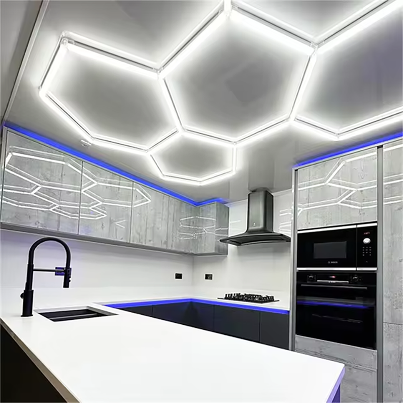 Hexagonal Honeycomb Automotive Led Working Lights 220v Linkable Car Showroom Beauty Station Care Workshop Lamp Detailing Lights