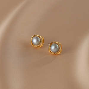 Boucles d'oreilles à clous en perles naturelles pour femmes, bijoux en argent sterling S925, 1611 - Product Image 1