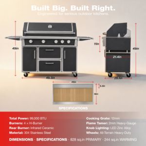 Barbecue à gaz autonome de luxe gris en acier inoxydable 304 de 12 mm avec grille de cuisson de 828 pouces carrées pour cuisine extérieure – Entrepôt américain - Product Image 3