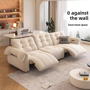 Sofá Reclinable Estilo <span class=keywords><strong>Cine</strong></span> Modelo 2026, Tres Plazas, Extensible, Ajustable, Tapizado en Chenilla Color Crema Resistente a Arañazos de Gatos - Product Image 2