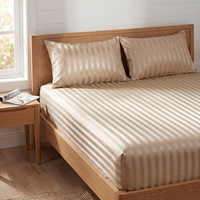 Ensemble de draps en satin rayé durable 3 pièces, ultra doux, respirant, en microfibre, pour toutes les saisons