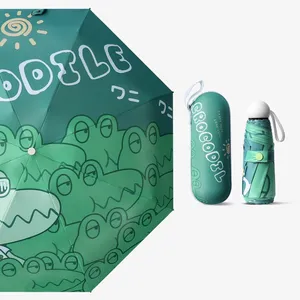 Promotional Capsule Mini Portable Custom Logo Printed Carton Pongee Personalized 5 Folding Umbrellas,paraguas