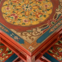 Ensemble table et chaises de salle à manger rectangulaires en bois massif vintage, peintes à la main, style traditionnel tibétain-mongol, écologiques, pour appartement et hôtel