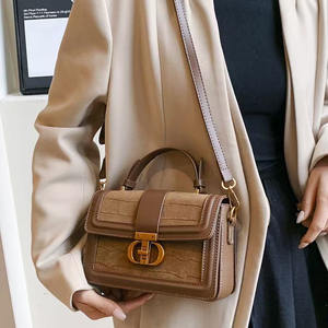 Plush and Suede Patchwork Small <b>Square</b> Bag Handheld and Crossbody Design for Women - Product Image 2