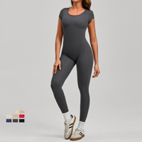 Combinaison de yoga pour femme à manches courtes, dos nu, séchage rapide, moulante, une pièce, effet push-up, pour fitness et entraînement en salle de sport