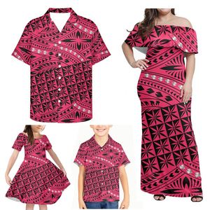 Tenues assorties pour famille pour anniversaire, ensemble de vêtements pour mère, fils, papa, filles, vert Tribal polynésien, tissu imprimé - Product Image 2