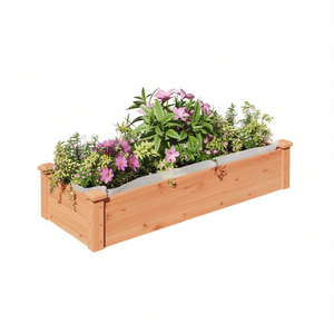 Jardinera Elevada de Madera de Abeto Sólida, Rectangular, para Exteriores, Arreglos Florales de Temporada, Acabado Natural - Product Image 1