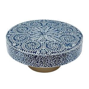 Table basse en os incrusté de style traditionnel indien avec motif floral pour salon classique à vendre - Product Image 2