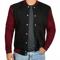Veste universitaire en laine chenille KVJ126 coupe ajustée pour homme noir rouge manches brodées peau de vache veste Letterman du collège