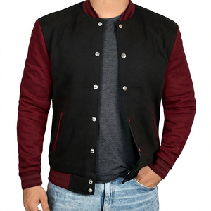 Veste universitaire en laine chenille KVJ126 coupe ajustée pour homme noir rouge manches brodées peau de vache veste Letterman du collège - Product Image 6