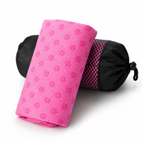 Serviette de yoga florale antidérapante lavable en machine avec sac de rangement en filet, serviette de fitness multifonctionnelle