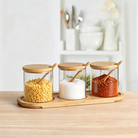 Pot en verre borosilicate avec couvercle en bambou et bouchon en liège, 100ml, 500ml, 1000ml, pour sel, cuillère, bois, fleurs séchées, épices