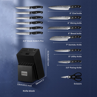 TOALLWIN Keukenmessen Damascus Patroon RVS Koksmessen Set Keukenmessen met Stand