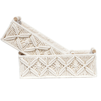 Panier de rangement multifonctionnel rectangulaire pour bureau, décoration bohème blanche, corde en coton écologique, tissé à la main