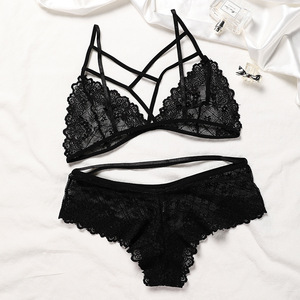 Lencería sexy de estilo europeo y americano, conjunto de sujetador transparente de encaje con espalda descubierta, lencería para mujeres con senos grandes, delgada y - Product Image 3