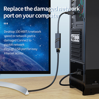 Adaptateur Ethernet Gigabit Jasoz 10/100/1000M USB 2.0 3.0 USB-C USB-A Type C RJ45 PVC Carte Réseau USB3.0 Noir pour Projecteur HDTV