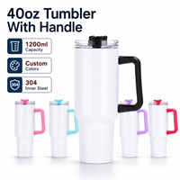 Gobelet isotherme en acier inoxydable de 40 oz avec poignée et couvercle à paille, en stock, couleur personnalisable disponible