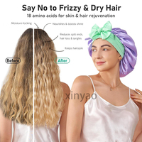 Bonnet de nuit en satin de soie réglable avec logo personnalisé, bande de fixation luxueuse, longue queue, double couche, pour femmes, soin des cheveux